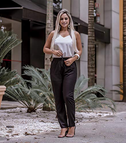 Calça Feminina Jogger Social Festa Cintura Alta Com Cordão (M/40, Preto)