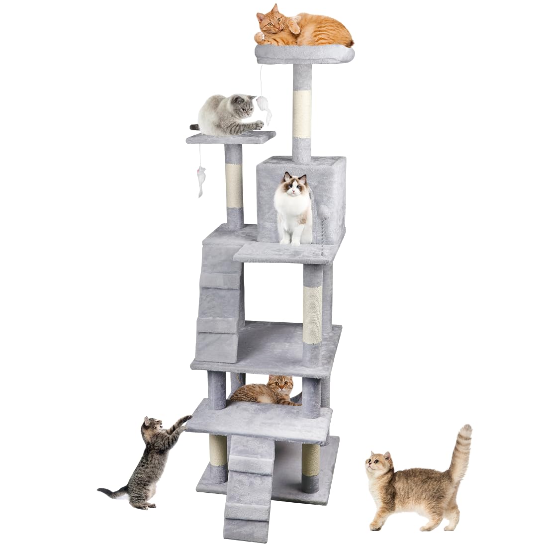 Amazon | キャットタワー スリム 大型猫用 猫タワー 多頭飼い 据え置き