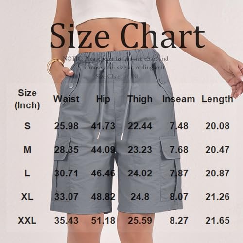 Womens Cargo Shorts Plus Size Waterproof Lightweight Bermuda Shorts with Pockets Knee Length Ripstop Hiking Short Cargo Bermuda Short for Women Relaxed Fit High Waisted Pants Tactical Pants