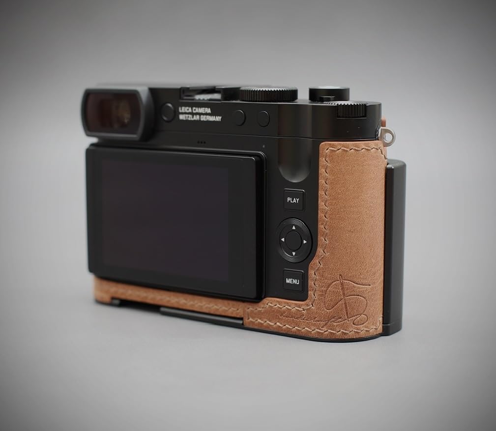 LIM'S Genuine Italy Leather Camera Half Case Metal Grip Dovetail Plate Handmade for Leica Q3 Q3 43 [Tan Brown]