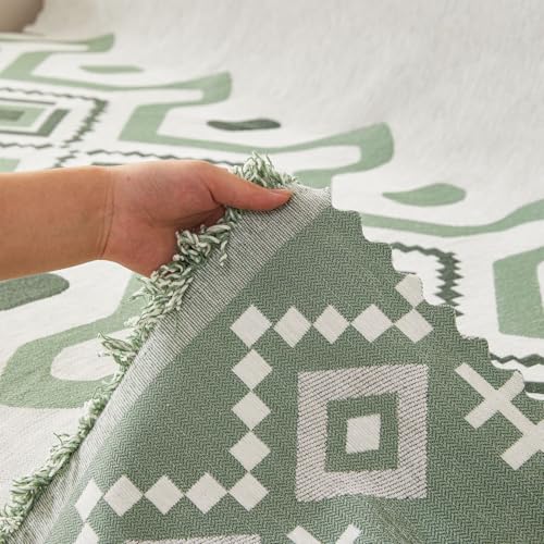 Image of HOMETHREADS Chenille Bohemian Boho Style Sofa Cover | Thick & Soft Luxury Slipcover | Protective, Washable & Stylish Couch Cover for Living Room Decor. (Bohemian Green, 3 Seater | 180x180cm)