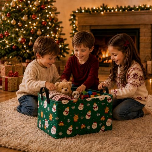Image of Christmas Storage Baskets 3 Pack with Handles, Kids Laundry Hamper Storage Organizer Bin for Nursery Room,Rectangular Bins for Clothes, Toys and Holiday Gifts