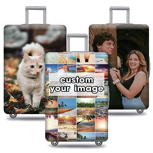 Custom Travel Luggage Cover for Suitcase Personalized Elastic Suitcase Cover Design Your Photo Logo Text Custom Suitcase Baggage Protector Fits 25-28 Inch (019)