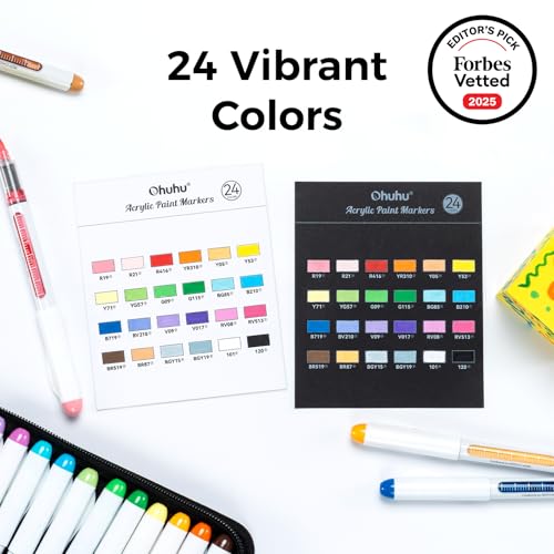 Image of Ohuhu Acrylic Paint Markers Brush Tip 24 Colors Automatic Ink Control Acrylic Markers High Opacity Paint Pens for Rock Painting 3D Prints Easter Eggs Wood DIY Crafts - Nahuku