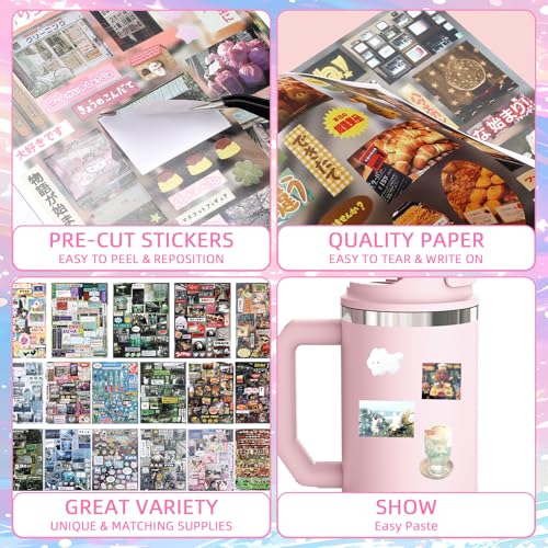 Image of 990Pcs Cute Scrapbook Stickers Travel Y2k Japanese Sticker Book for Adult Kawaii Korean Stickers for Journaling Heisei Retro Aesthetic Sticker Manga Style Decor for DIY Crafts Junk Journal Gifts Sound