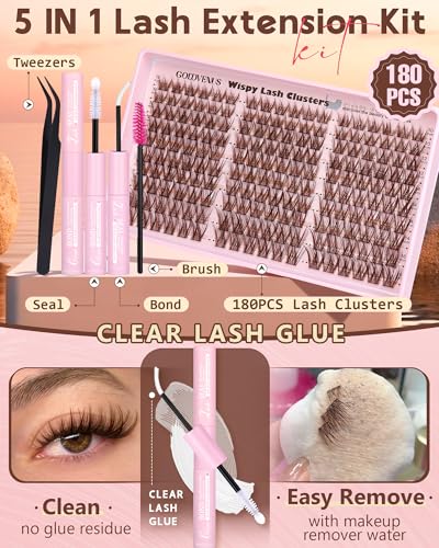 Image of Brown Wispy Eye Lash Clusters Kit Natural Cluster Eyelash Extensions Kit False Eyelash Clusters Fluffy DIY Individual Lash Extensions Kit C Curl