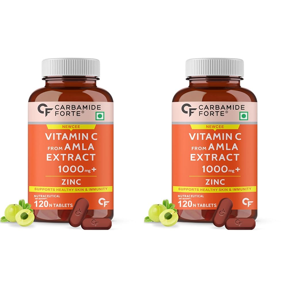 Natural Vitamin C Amla Extract With Zinc For Immunity & Skincare - 120 Veg Tablets (Pack of 2)