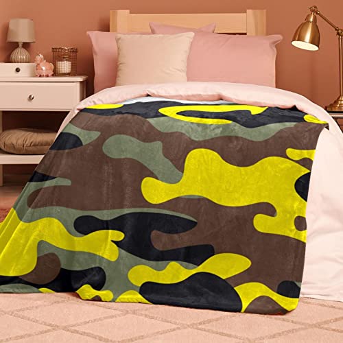 Couverture polaire douce décorative marron jaune camouflage pour chambre - 8