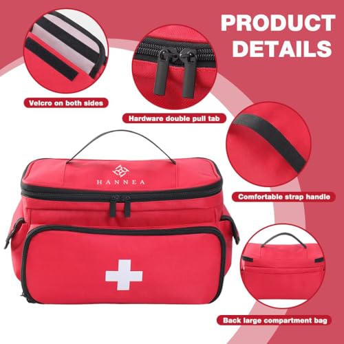 Image of HANNEA Travel Medicine Organizer Empty Emergency Medicine Pouch Waterproof Oxford Fabric First Aid Kit with Handle Multi-Section Medical Box for Home, Car, Business, and Travel Use, 29x18x16cm