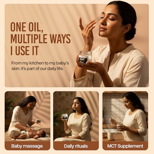 Image of CARAWAY Extra Virgin Coconut Oil - 200 ml | Coconut Oil Virgin Cold Pressed & Centrifuged - Suitable for Baby Massage, Hair Care & Ayurvedic Practices | Rich in MCT's | Glass Packaging