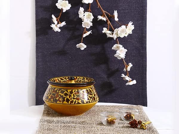 Image of Caffeine Ceramic Handmade Brown Sehra Serving Handi with Lid (Set of 1)