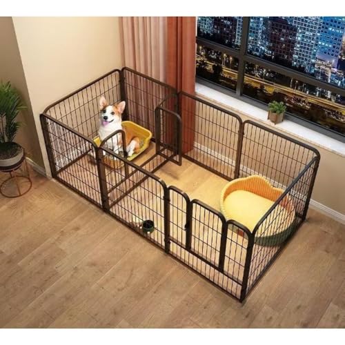 「NexPon」ペットサークル 犬 ペットフェンス サークルケージ ドア付き 室内 屋外 置くだけ 柵 自立 ケージ 小型犬 セットドア付 6枚 接続式 簡単組み立て 工具不要 折りたたみ 犬用 広げる レイアウト自由 (180*60*60)