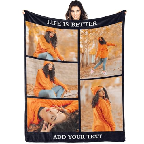 Custom Blanket with Pictures Text Personalized Throw Blanket for Men Women