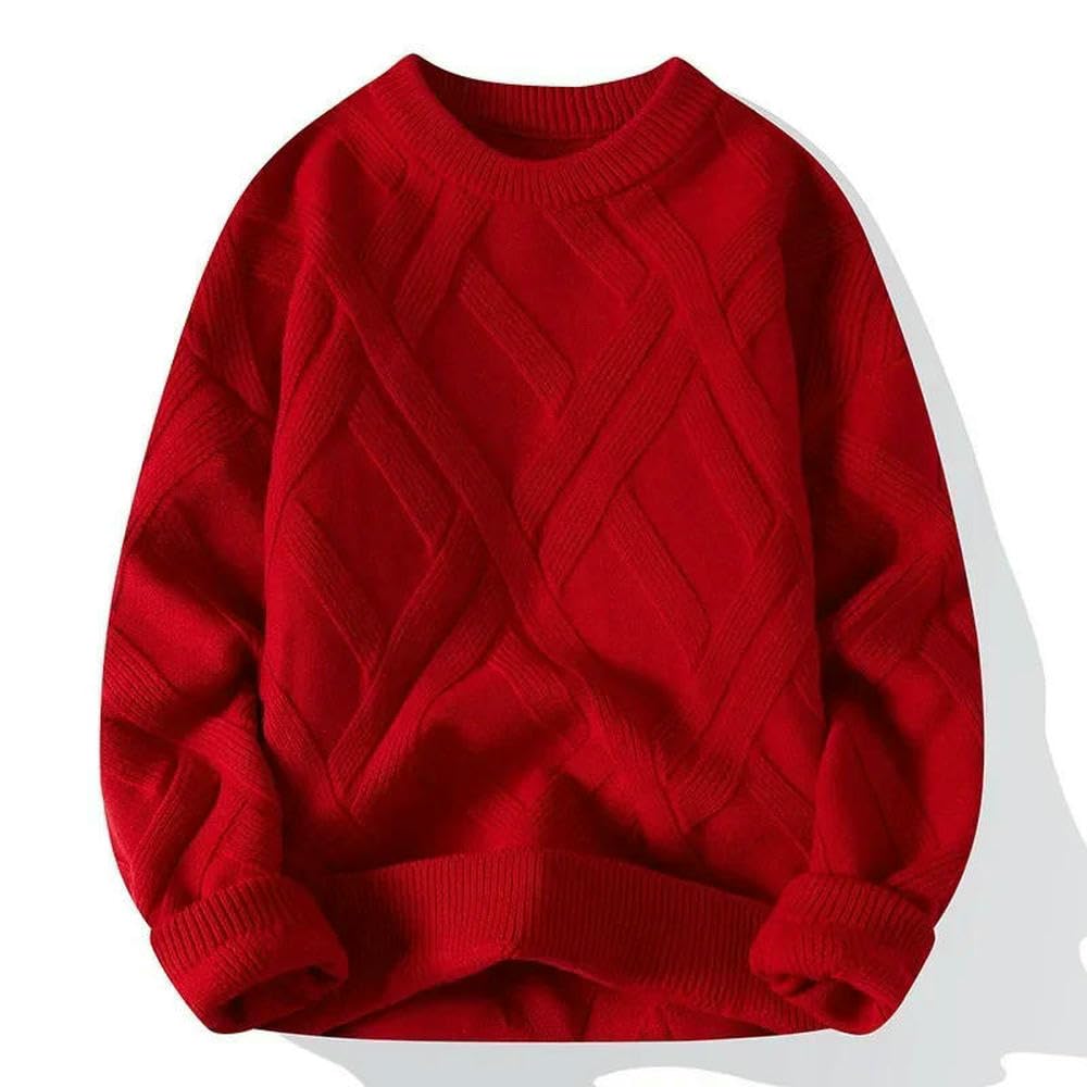 ZBDP Autunno Inverno Maglione Uomo Casual Largo Rosso Maglia Pullover Girocollo Strato Base Addensato Top Alla Moda per gli Uomini