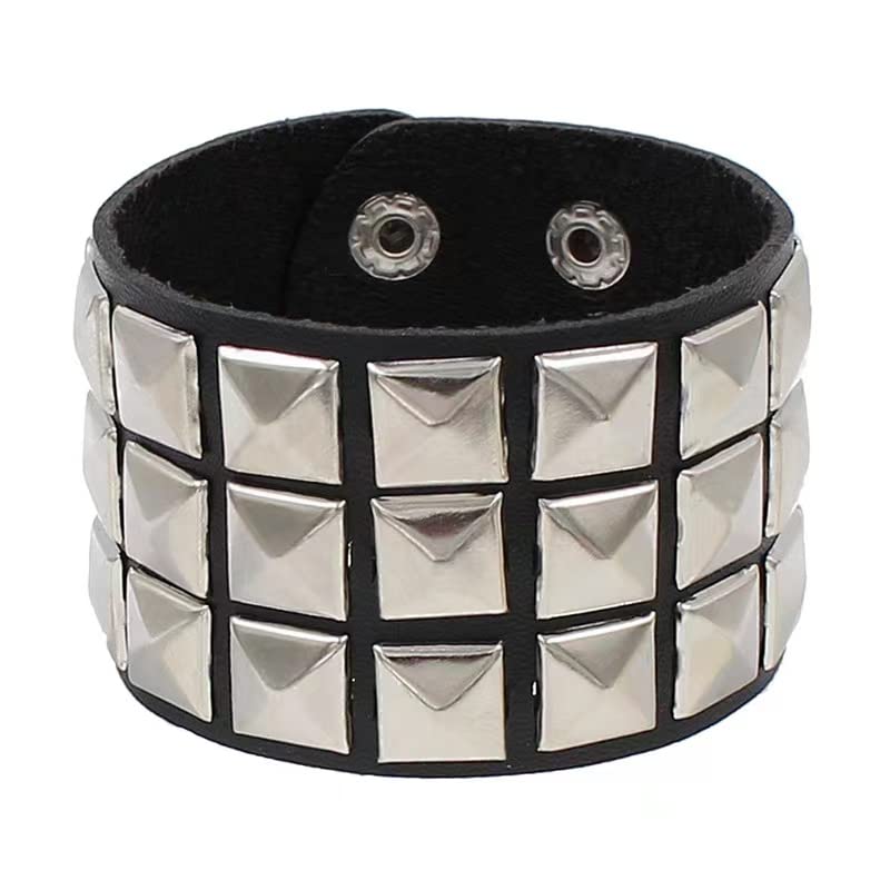 TURTLEDOVE Punk Leather Bracelet Set - 3PCS Goth Leather Wristband with Metal Studded - Cuff Bangle for Men Women2