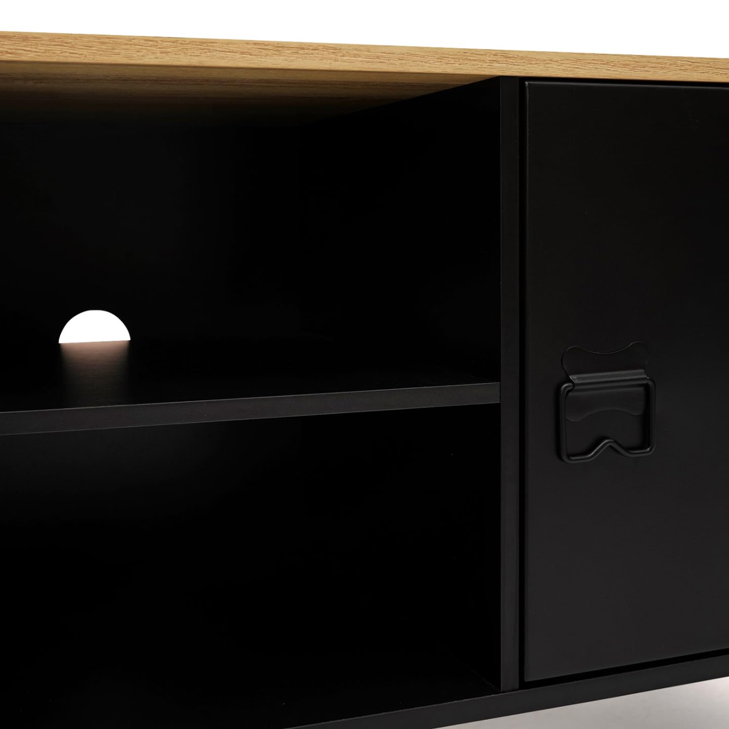 IDMarket - Meuble TV 113 cm Ester 2 Portes métal Noir et Plateau Bois Design Industriel