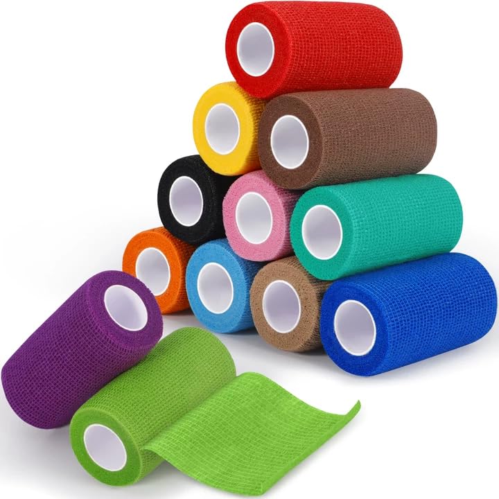 GMUFTIR Venda Cohesiva, 12 Rollos 10cm x 4,5m Venda Cinta Bendaje Adhesiva, Vendaje Deportivo No Tejido, Venda Autoadhesiva para Muñeca, Tobillo, Vet Wrap, Mascotas
