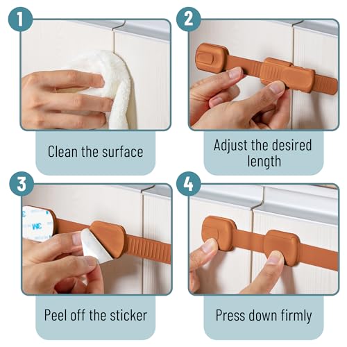 Image of Bates- Child Safety Strap Locks, 6 Pack, Reno Sand, Baby Cabinet Locks with Adjustable Strap Length