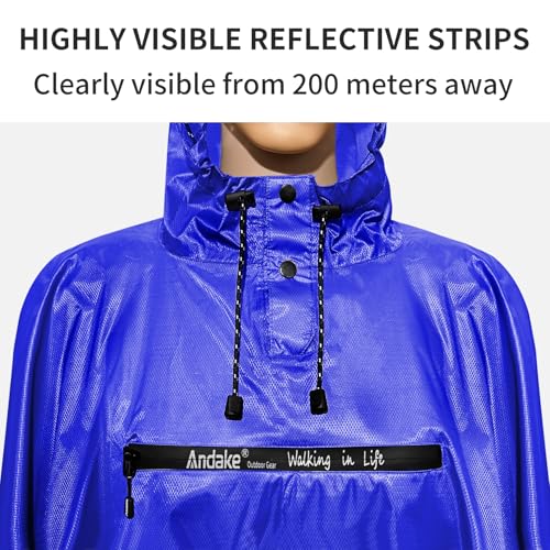 Image of Andake Waterproof Rain Poncho for Adults Unisex,230T Ripstop Polyester,Raincoat Gear with Transparent Viewing Window Outdoors