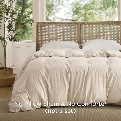 Image of Bedsure Prewashed Cream Duvet Cover King Only, Cotton-Like Feel | 1 Duvet Cover Only, No Pillow Shams, Ultra Soft, Relaxed Texture, Zipper Closure, 8 Corner Ties, Year-Round, Easy Care