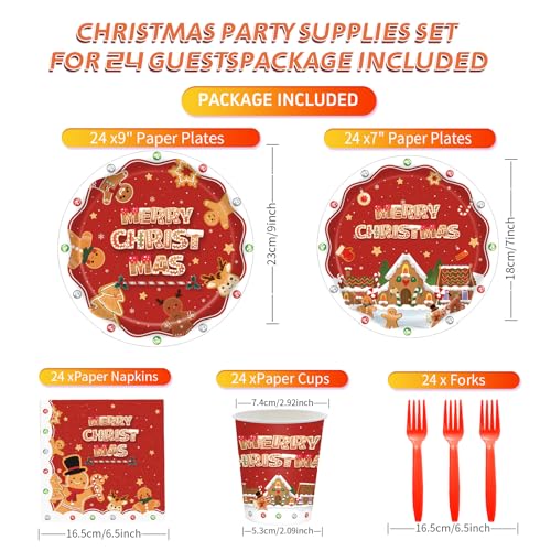 Christmas Party Supplies Set, Paper Plates And Napkins Sets for 25 Guests, Xmas Party Supplies With Plates, Cups, Napkins And Forks, Festive Disposable Christmas Heavy Duty For Holiday Dinners – Image 4