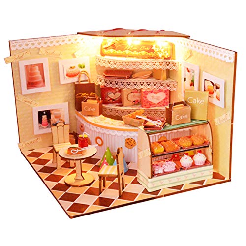 Roroom DIY Miniature and Furniture Dollhouse Kit,Mini 3D Wooden Doll House Craft Model Scenes Style with Dust Proof Cover and LED,Creative Room Idea for Valentine's Day Birthday Gift?Cake Shop?