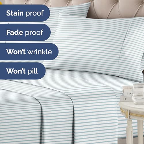 Image of Full 4 Piece Striped Sheet Set - Soft, Breathable & Cooling - Ocean Stripe