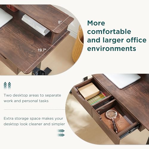 Image of RedLemon 60 Inches L Shaped Electric Standing Desk, Height Adjustable Corner Gaming Desk with Drawers, Keyboard Tray, Power Outlets & LED Lights, Computer Desk with Monitor Shelf, Dark Walnut