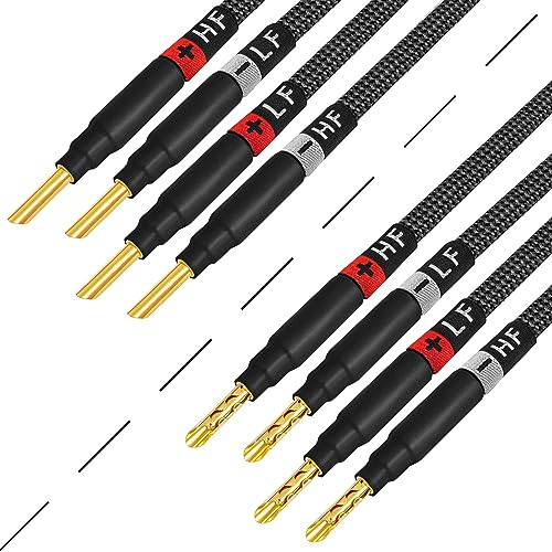 Cables de altavoz HiFi de alta fidelidad con conectores banana dorados y acabado tweed de carbono 5