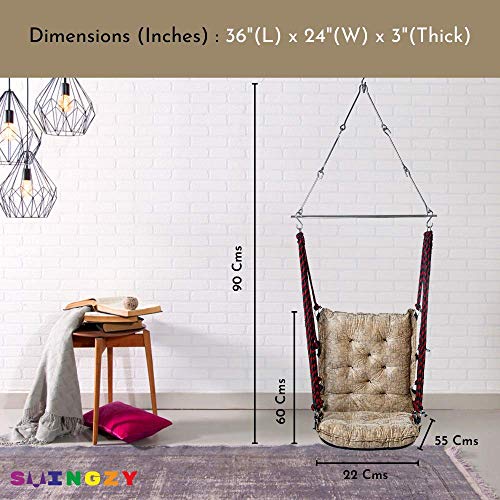 Image of SWINGZY Cotton Make In India, Single Seater Soft Leather Velvet Hanging Swing For Adults,Swing For Indoor /Outdoor, Home, Balcony & Garden, 200 Kgs Weight Capacity (Beige,Free Hanging Accessories)