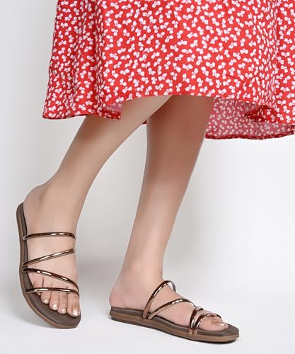 Image of JM LOOKS Women Minimalist Multi Strap Flat Sandals Daily Wear Comfort Open Toe Slip On Slides