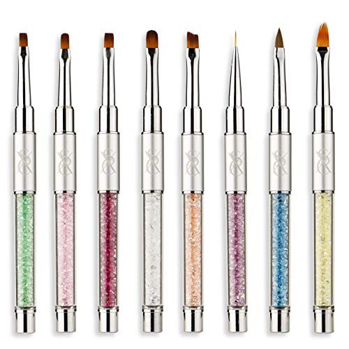 SXC GB-01 8pcs Kolinsky Acrylic Nail Brush Set for Professional Polygel UV Gel Nail Art Application Tips Builder Painting Kit