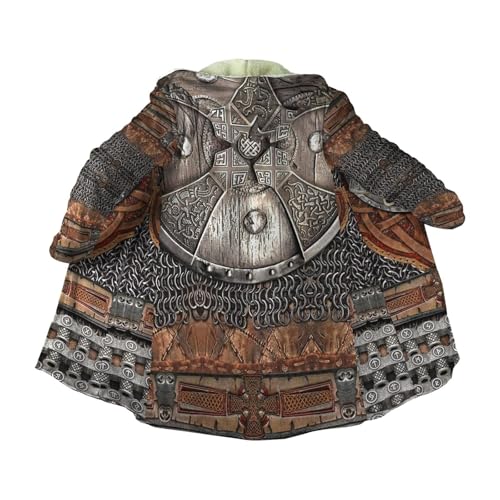 Men's Winter Warm Robe, Viking Warrior Armor Valhalla 3D Full Print, Cashmere Hooded Coat Parka, Horn Buckle Bathrobe