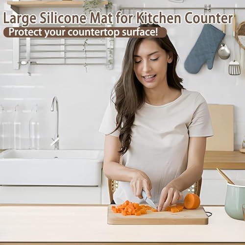 Image of Extra Large Silicone Mat for Kitchen Counter, 40''x32''(100cmx80cm) Non-Slip Heat Resistant Countertop Protector, Waterproof Durable Kitchen Mat for Countertops, Black