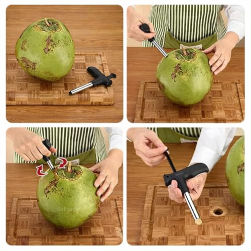 Image of Solitude Stainless Steel Coconut Opener | Effortless Quick & Clean Coconut Water Extraction | Coconut Driller with Non-Slip L-Grip Handle | Convenient for Home, Kitchen, and Travel