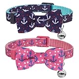 azuza Cat Collar with Bow Tie & Bell, Adjustable Safety Breakaway Cat Collars, 2 Pack