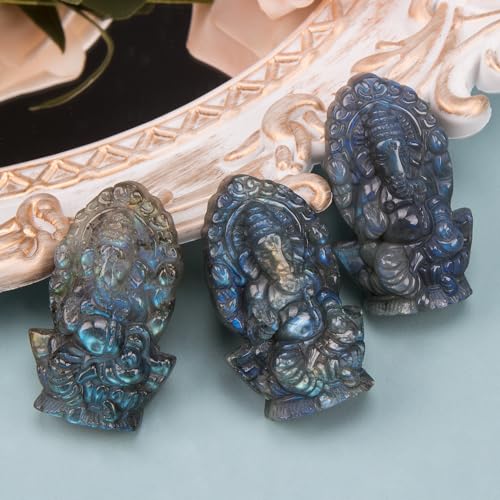 Estatua pequeña de Ganesha de Labradorita natural miniatura 3