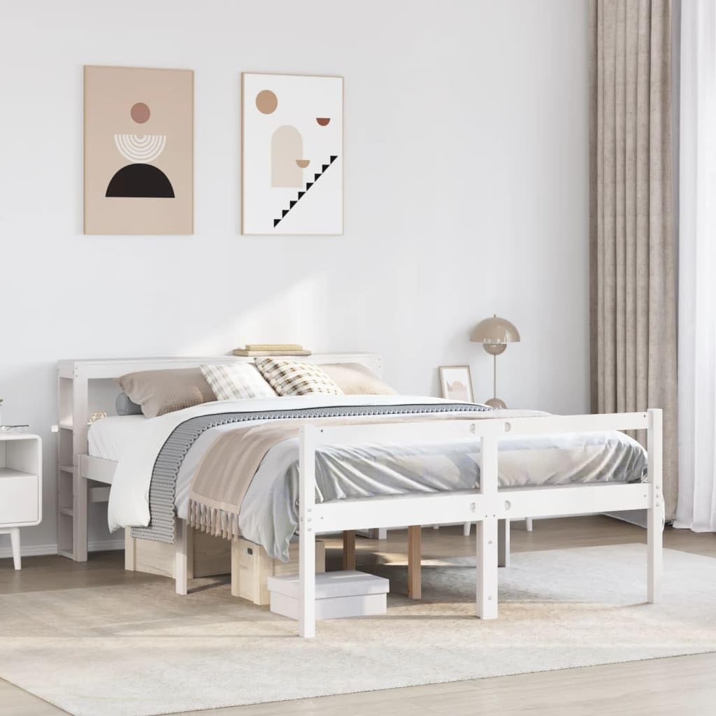 Massivholz Kiefernholz Seniorengerecht viel Stauraum Weiß 140x200 cm | Seniorenbett mit Kopfteil Massivholz Weiß 140x200 cm ohne Matratze Seniorengerecht Stauraumbett