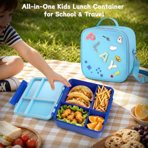 Image of Kids Lunch Box with Lunch Bag Bento(Blue)