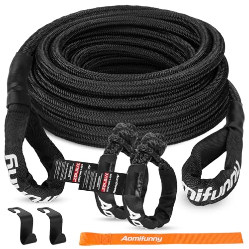Aomifunny 7/16' x 30ft UHMWPE Tow Rope, 31,200 Lbs Break Strength, Heavy Duty Tow Strap Recovery Kit for ATV, UTV, SUV, Cars(Black)