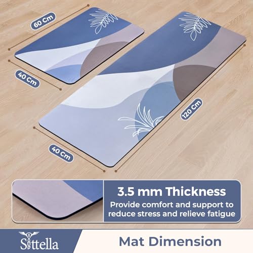 Image of SITTELLA Rubber 2 Kitchen Mats Set, Anti-Skid Kitchen Mats, Water Absorbent Rug, Carpets, Floor Mat for Home and Kitchen (120x40cm & 40x60cm) Leaf, Rectangular