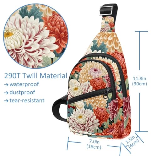Mochila cruzada con estampado de crisantemo y correa ajustable para senderismo 4