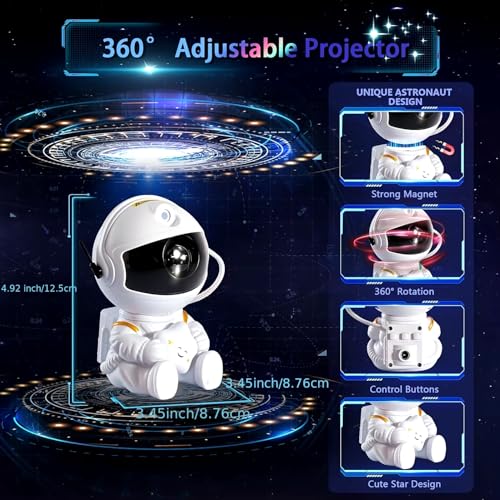 Image of One94Store Astronaut Galaxy Projector Night Light - 360 Rotating Nebula Star Projector with Remote, Timer & Adjustable Head - LED Space Lamp for Kids' Bedroom, Home, Gifts, Toys (Star Astronaut)
