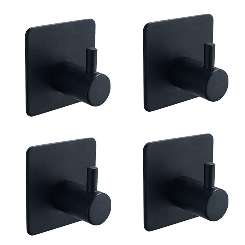DXTFDHB Self Adhesive Hooks, Stainless Steel Towel Hooks, for Robe, Coat, Towel, Keys, Bags Heavy Duty Hook (Pack Of 4)(Black1)