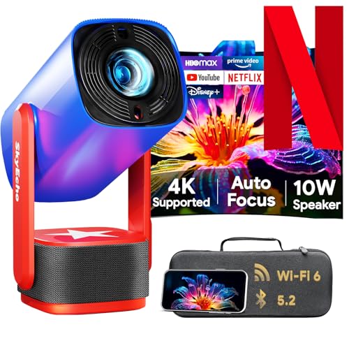 Image of Mini Projector with WIFI and Bluetooth, Built-in Stand & 270° Tilt, 3ft Short Throw for 150" Display, 4K Supported & 350 ANSI, for Home Outdoor Ceiling and Floor Movie Watching