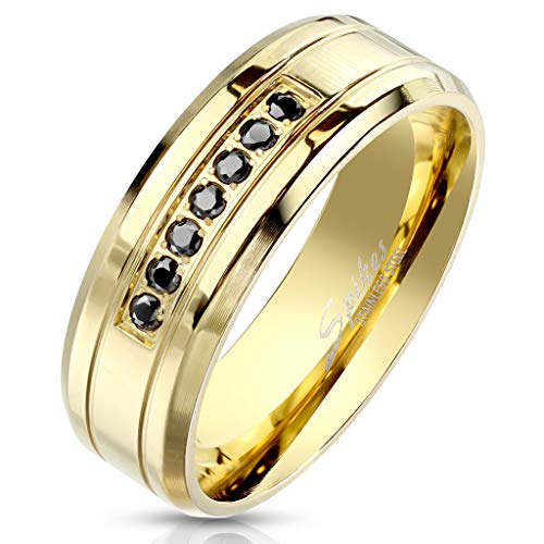Paula & Fritz® Ring Damen Gold Schwarze Zirkonia 316L Chirurgenstahl Größe 70 (22,3) Herren-Ring Partnerring Verlobungsring Damenring Ehrring Bandring Cover