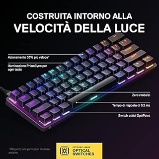 SteelSeries Apex 9 Mini - Tastiera meccanica da gaming - Switch ottici - Azionamento a 2 punti - Forma compatto mini 60% per eSport - Switch intercambiabili a caldo - Layout nordico (QWERTY)