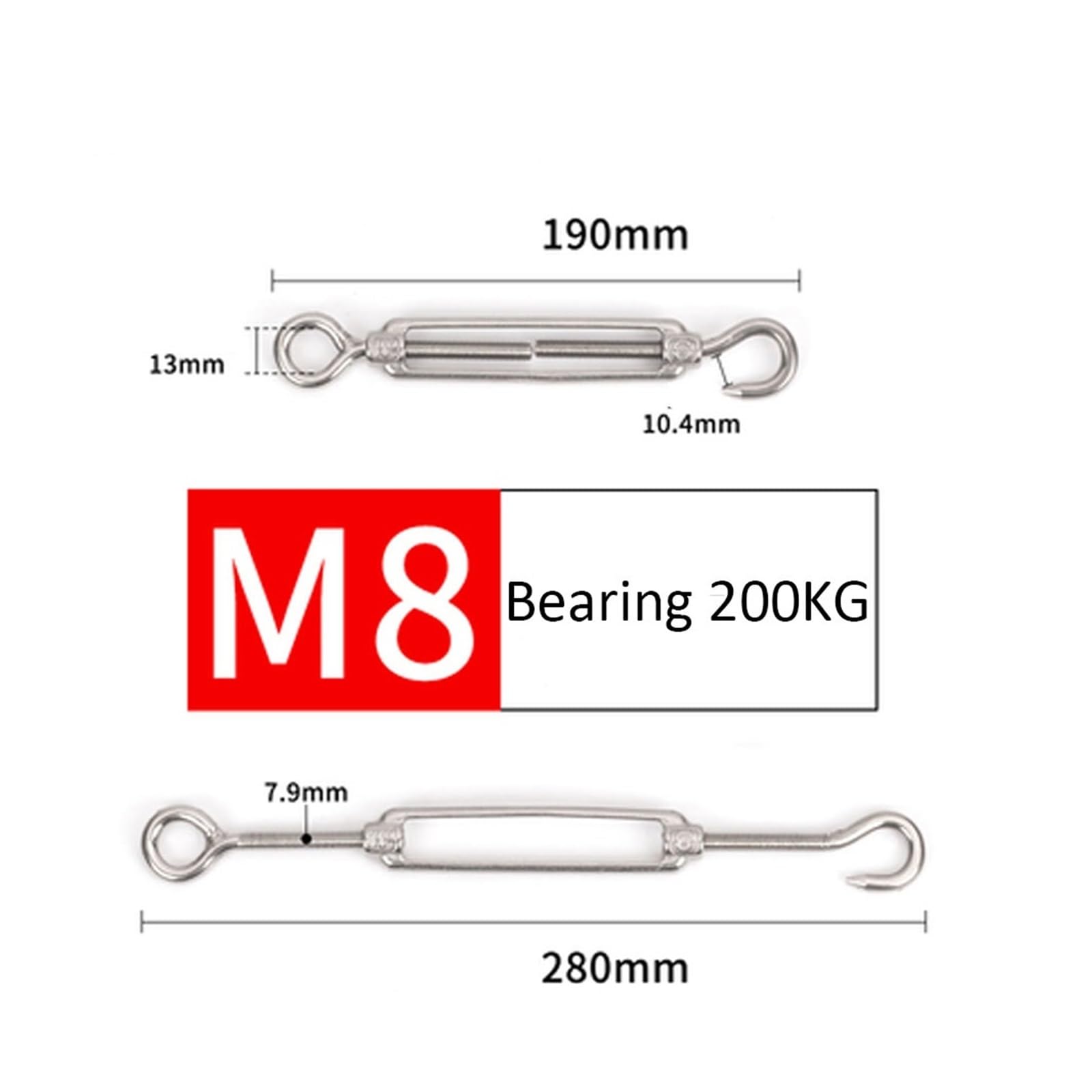 Tensor de Cable con Tensor de Cadena, Herramienta de conexión de tensión de Cuerda de Alambre, Tensor de Ojo de Corchete de Acero Inoxidable 304, Varios tamaños(M5)