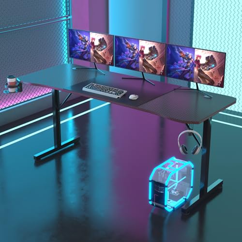 Gaiming Tisch 180cm Gaming Schreibtisch Gamer Computertisch Ergonomischer PC Schreibtisch mit Kabelaufbewahrungsbox, Getränkehalter und Kopfhörerhalter T-förmiger (Schwarz, 180 x 60 x 75 cm) – Bild 6