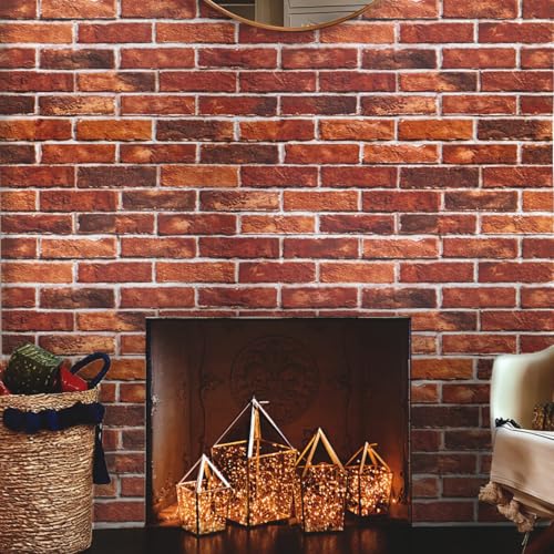 Red Brick Wallpaper Peel and Stick Bricks Wrapping Paper for Bedroom